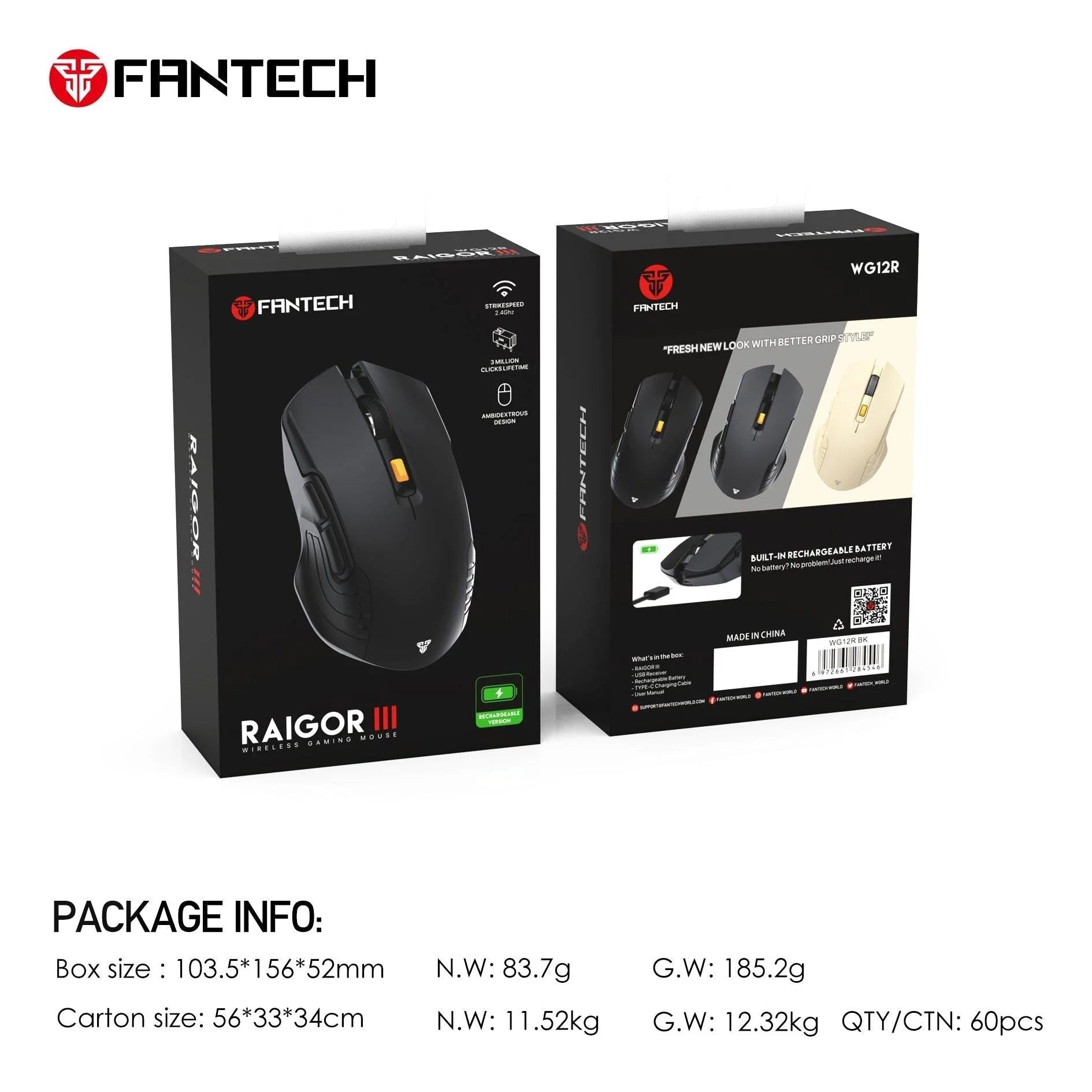 Fantech raigor iii wireless gaming mouse wg12r rechargeable performance - mouse