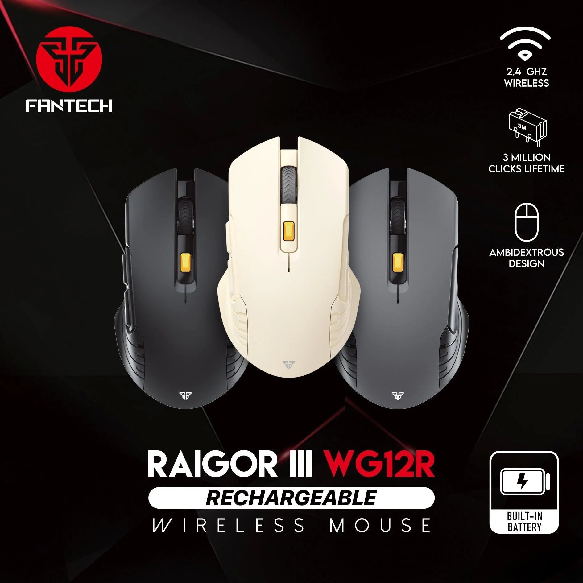 Fantech raigor iii wireless gaming mouse wg12r rechargeable performance - mouse