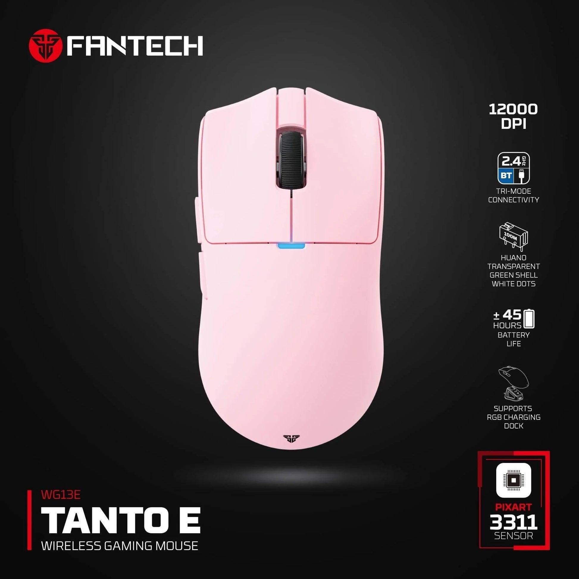 Fantech tantoe wg13e wireless mouse three-mode switching and magnetic pink - mouse