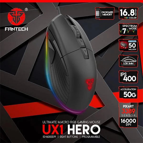 Fantech ux1 hero ultimate macro rgb gaming mouse - mouse’s
