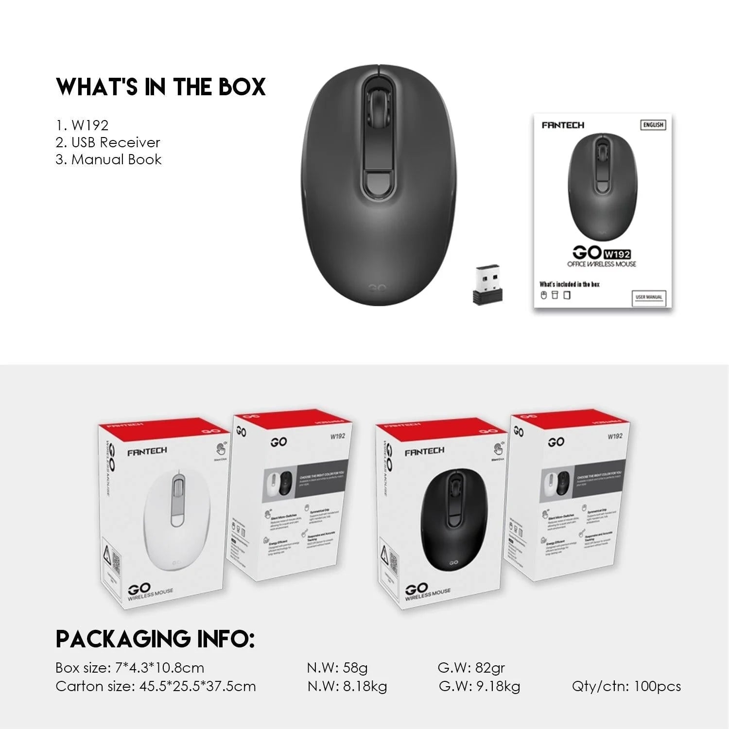 Fantech w192 silent click mouse - wireless with silent operation - mouse