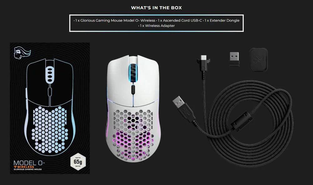 Glorious model o- minus wireless gaming mouse - matte white - mouse’s
