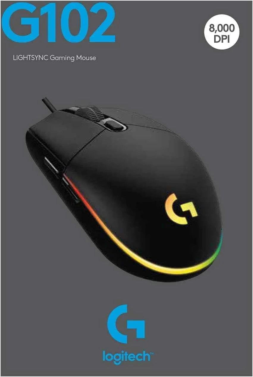 Logitech g102 gaming mouse - light sync wired with customizable rgb lighting 6 buttons - mouse