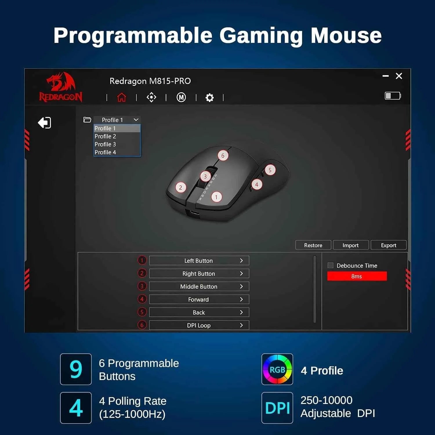 Redragon 3-mode wireless gaming mouse m815pro - mouse