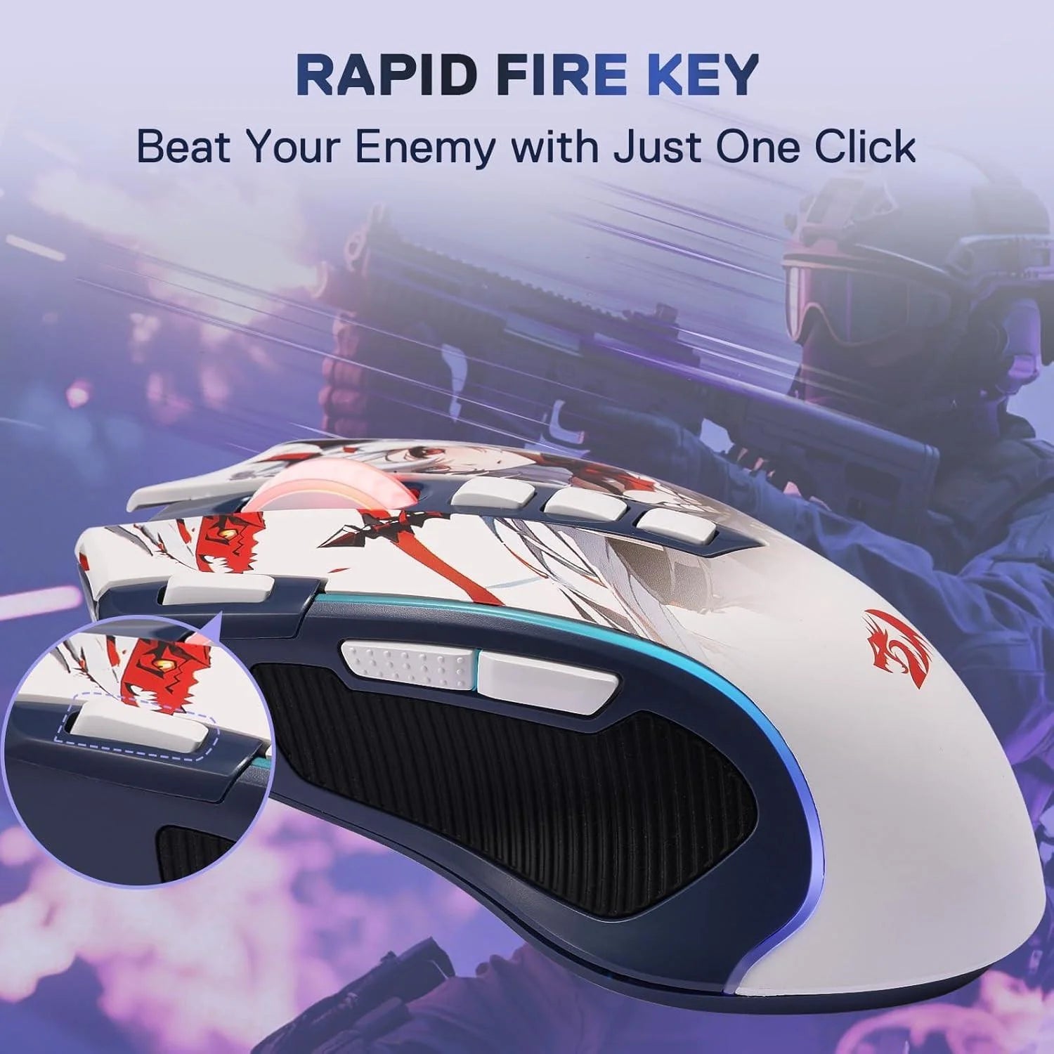 Redragon m612ak pro rgb anime gaming mouse 8000 dpi wired/wireless - mouse