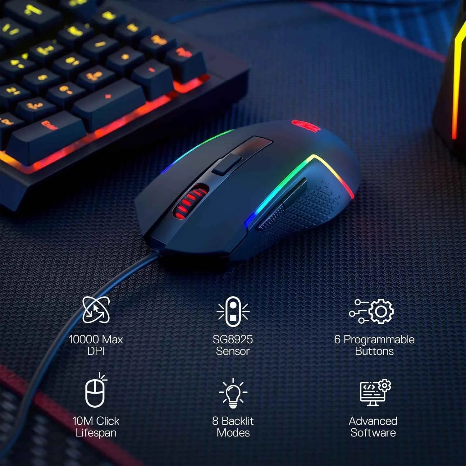 Redragon m616 rgb gaming mouse 10000 dpi wired optical mouse with 6 - mouse