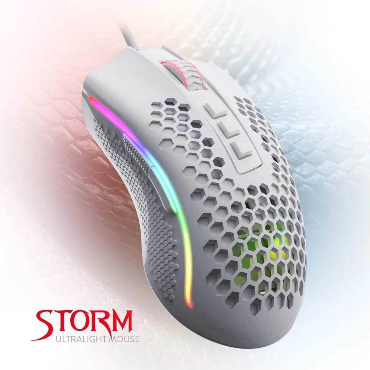 Redragon m808 storm lightweight rgb 85g honeycomb shell - white - mouse’s