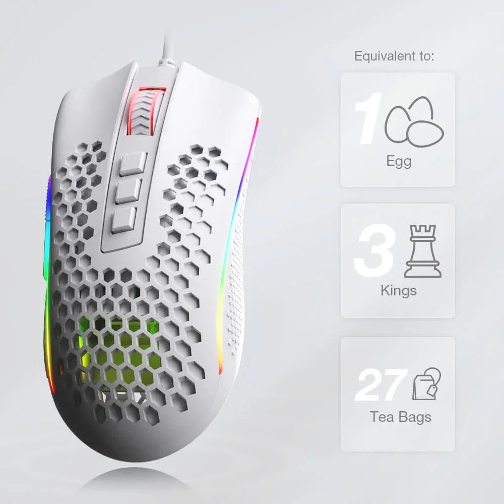 Redragon m808 storm white gaming mouse - lightweight rgb design with high precision performance - mouse