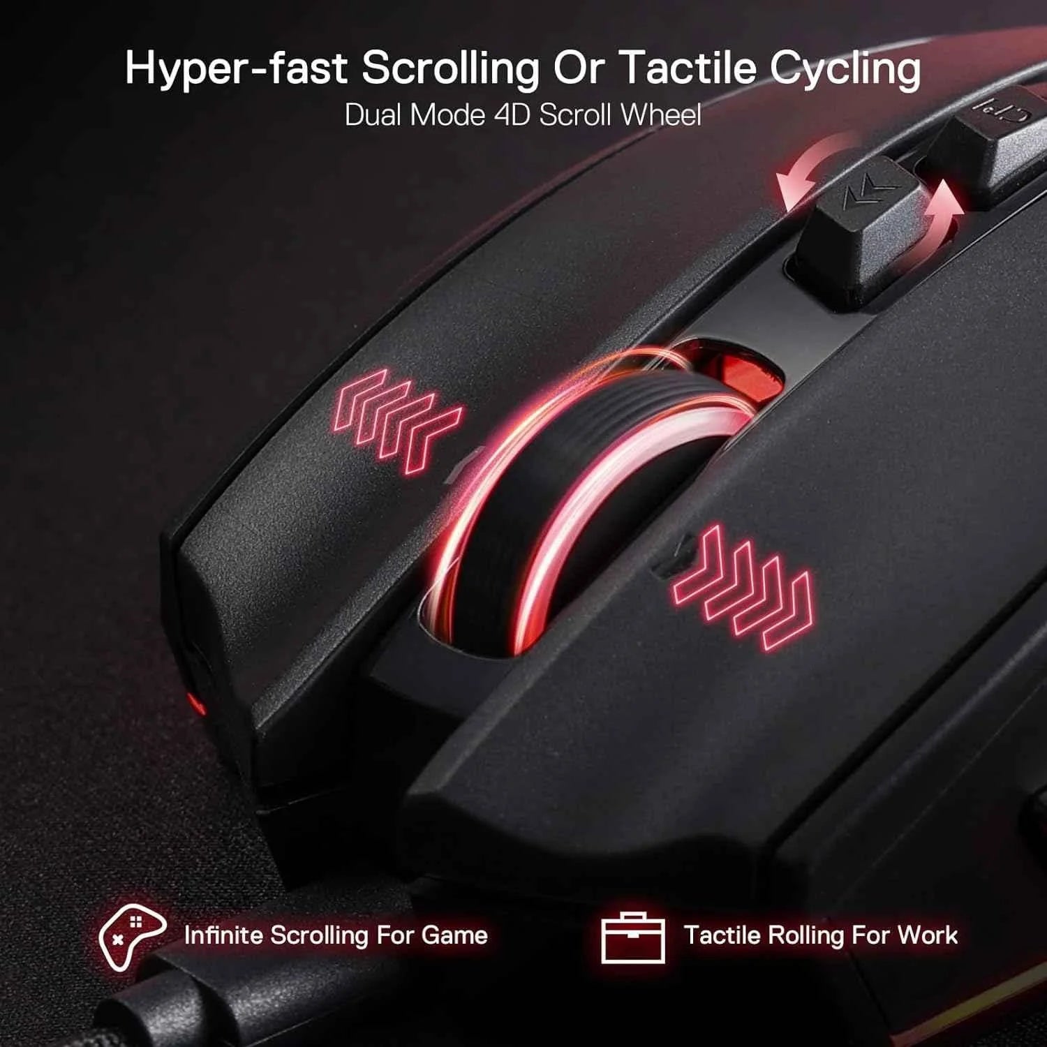 Redragon m813 rgb gaming mouse - ergonomic wired design with 4d dual mode scroll wheel - mouse