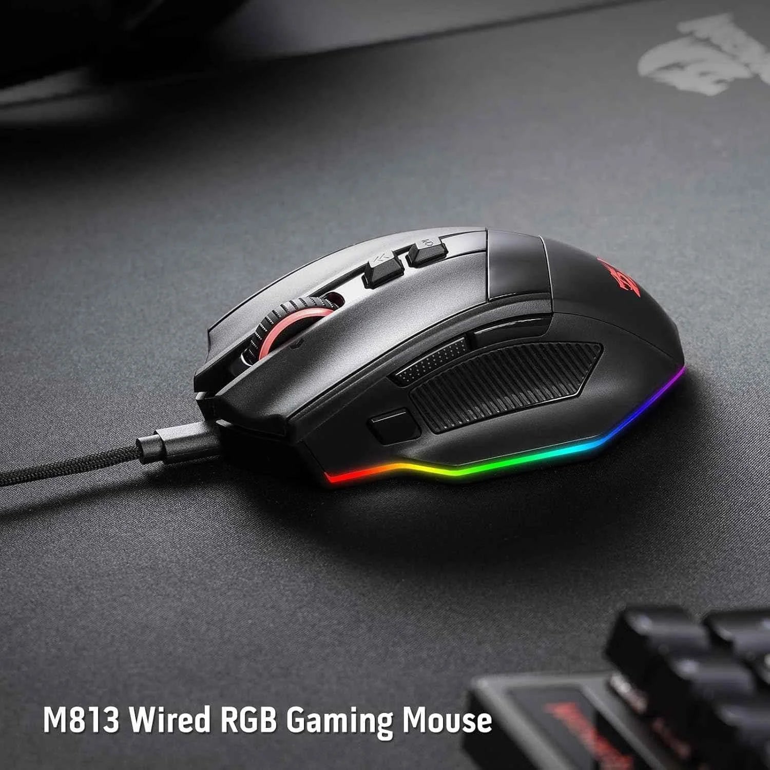 Redragon m813 rgb gaming mouse - ergonomic wired design with 4d dual mode scroll wheel - mouse