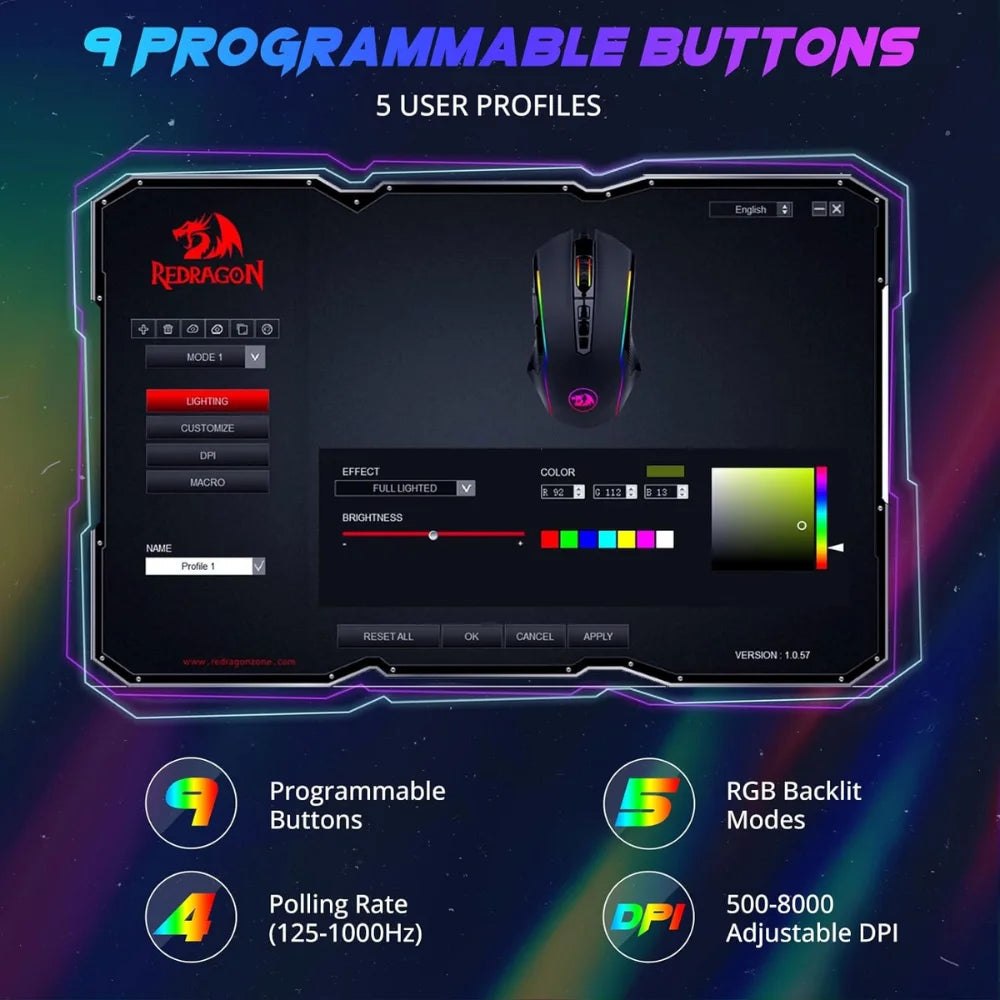 Redragon m910 ranger gaming mouse - ultimate rgb precision and performance for gamers - mouse