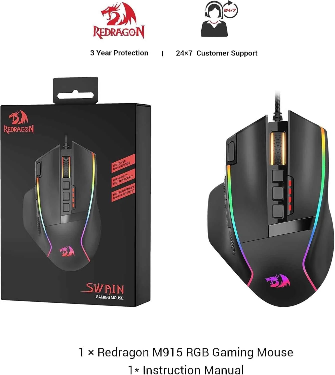 Redragon m915 gaming mouse wired gaming mouse 26,000 dpi opitacl sensor, - mouse