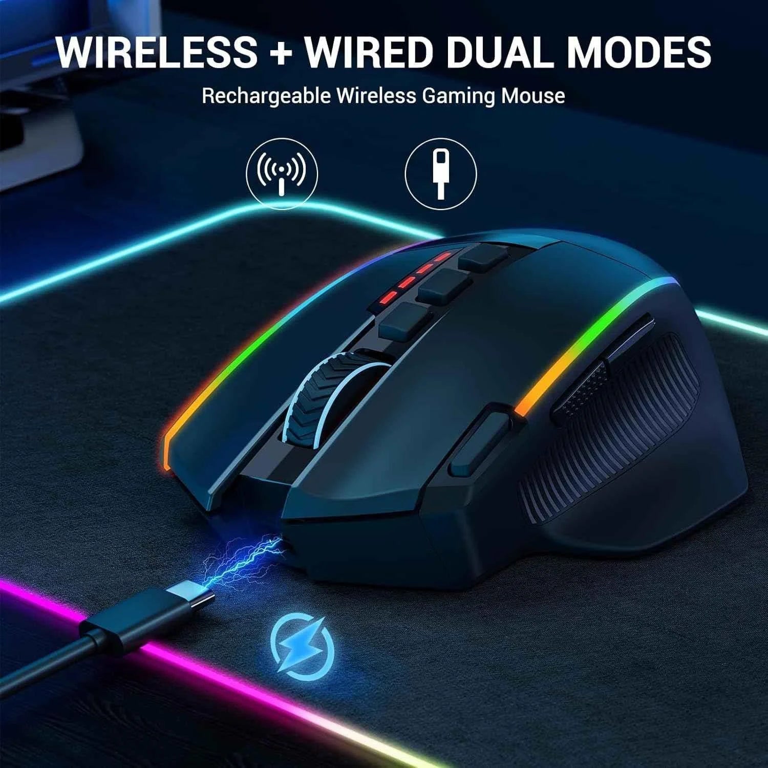 Redragon m915wl gaming mouse - wireless ergonomic 16000 dpi with rapid response - mouse