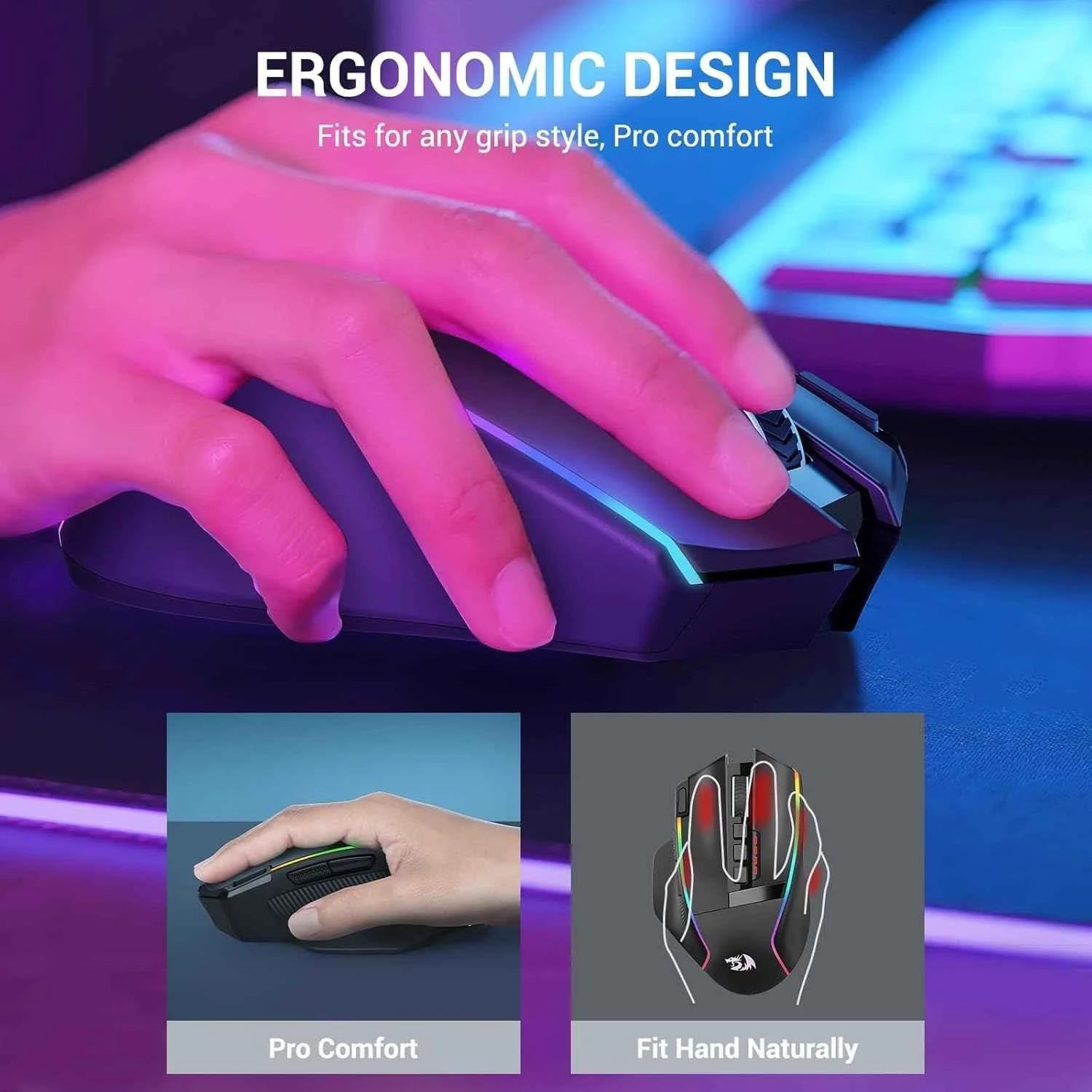 Redragon m915wl gaming mouse - wireless ergonomic 16000 dpi with rapid response - mouse