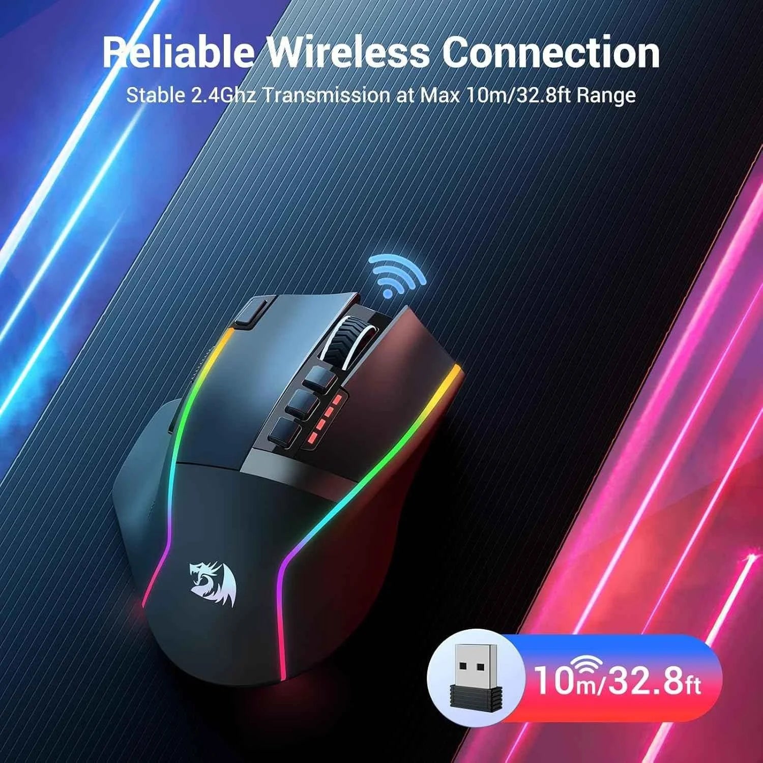 Redragon m915wl gaming mouse - wireless ergonomic 16000 dpi with rapid response - mouse