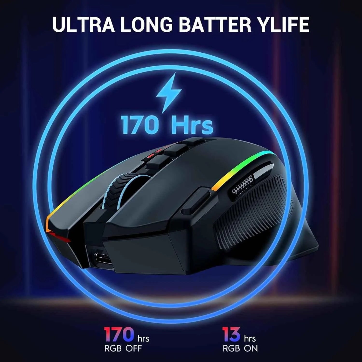 Redragon m915wl gaming mouse - wireless ergonomic 16000 dpi with rapid response - mouse