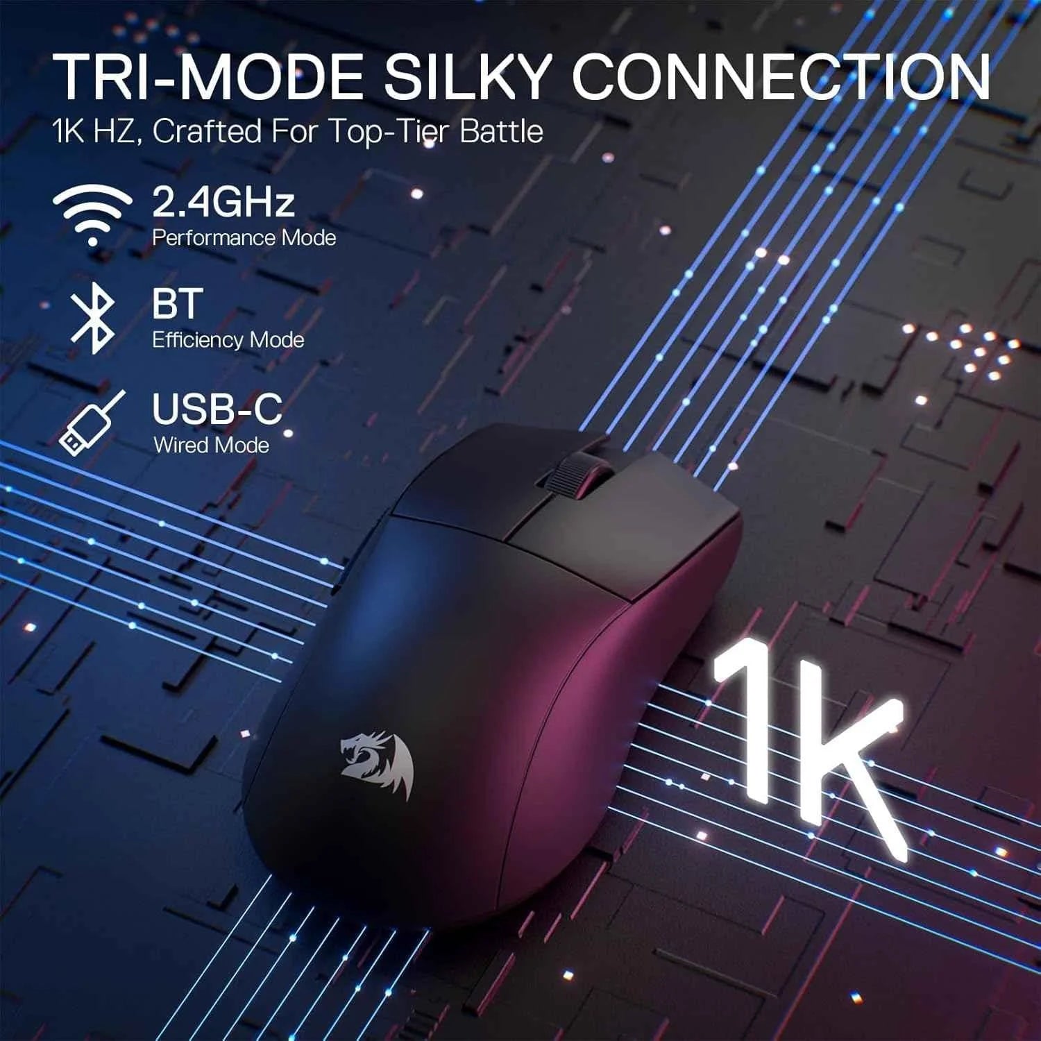 Redragon m916 pro wireless gaming mouse 3-mode 4k dpi (26000) - mouse