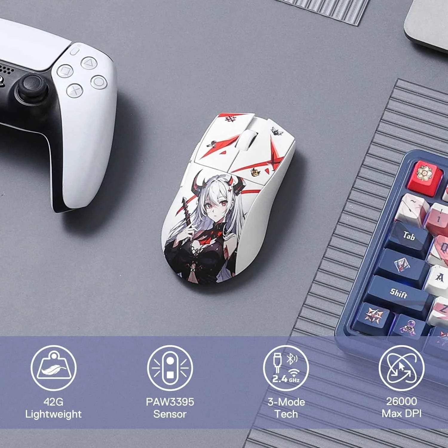 Redragon m916ak pro gaming mouse - 3-mode anime design 42g ultra-light 26k dpi - mouse