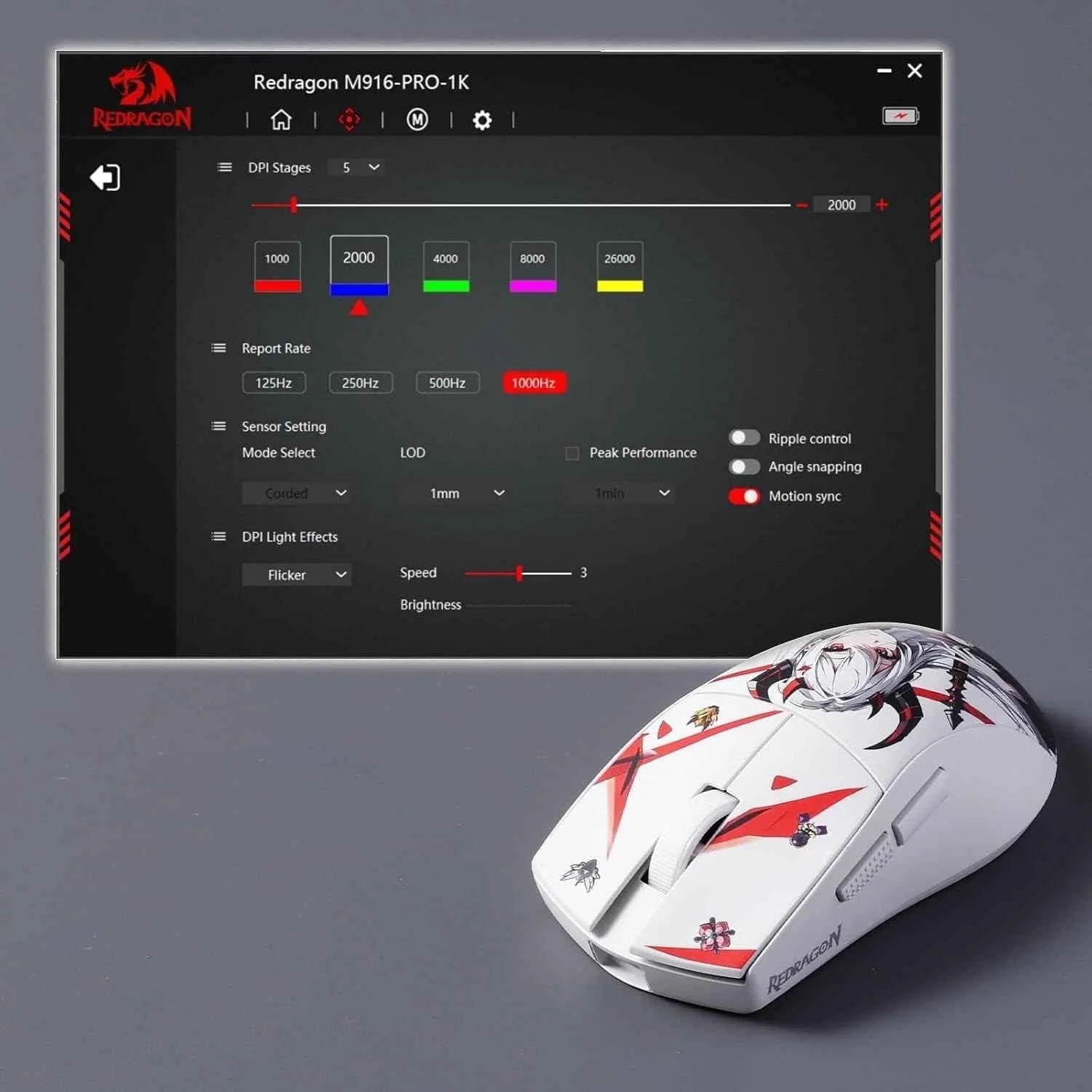 Redragon m916ak pro gaming mouse - 3-mode anime design 42g ultra-light 26k dpi - mouse