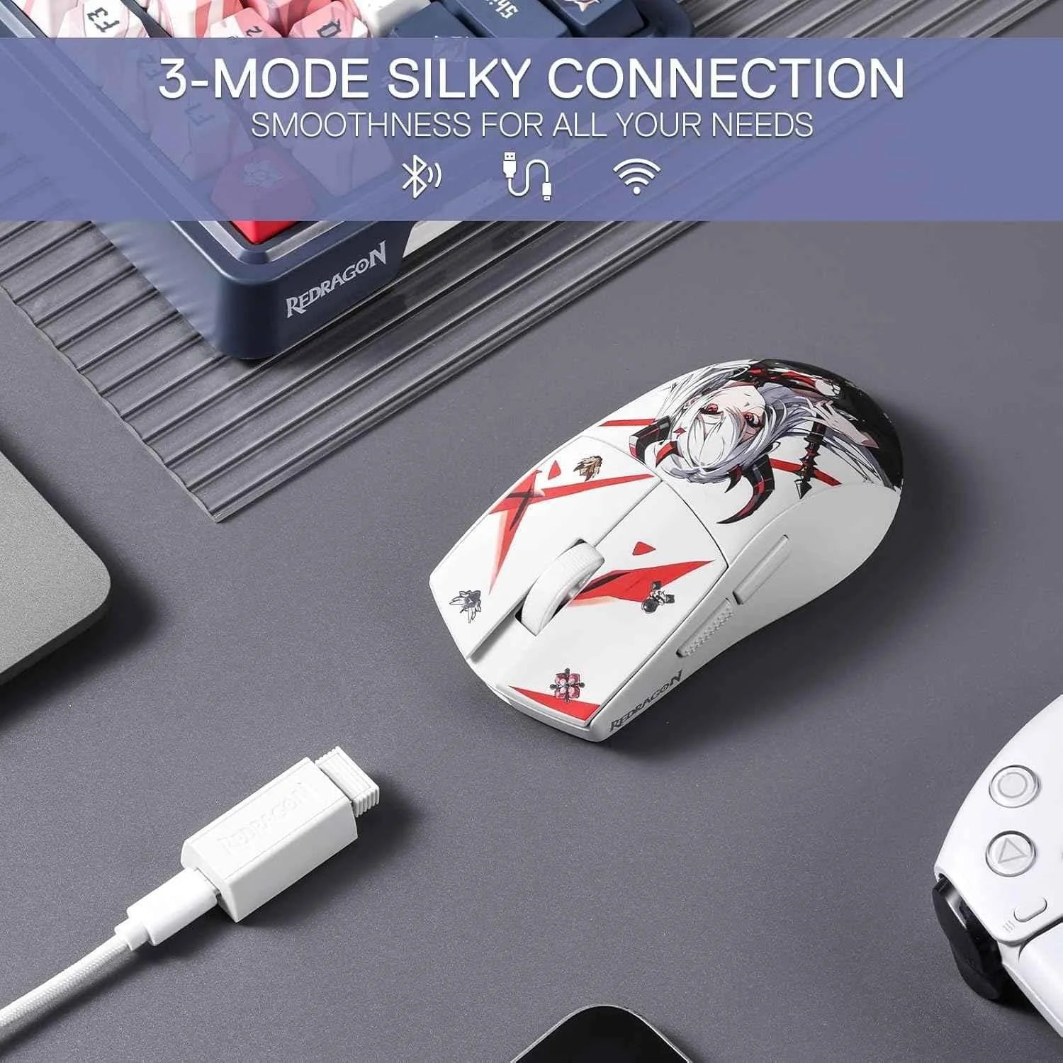 Redragon m916ak pro gaming mouse - 3-mode anime design 42g ultra-light 26k dpi - mouse