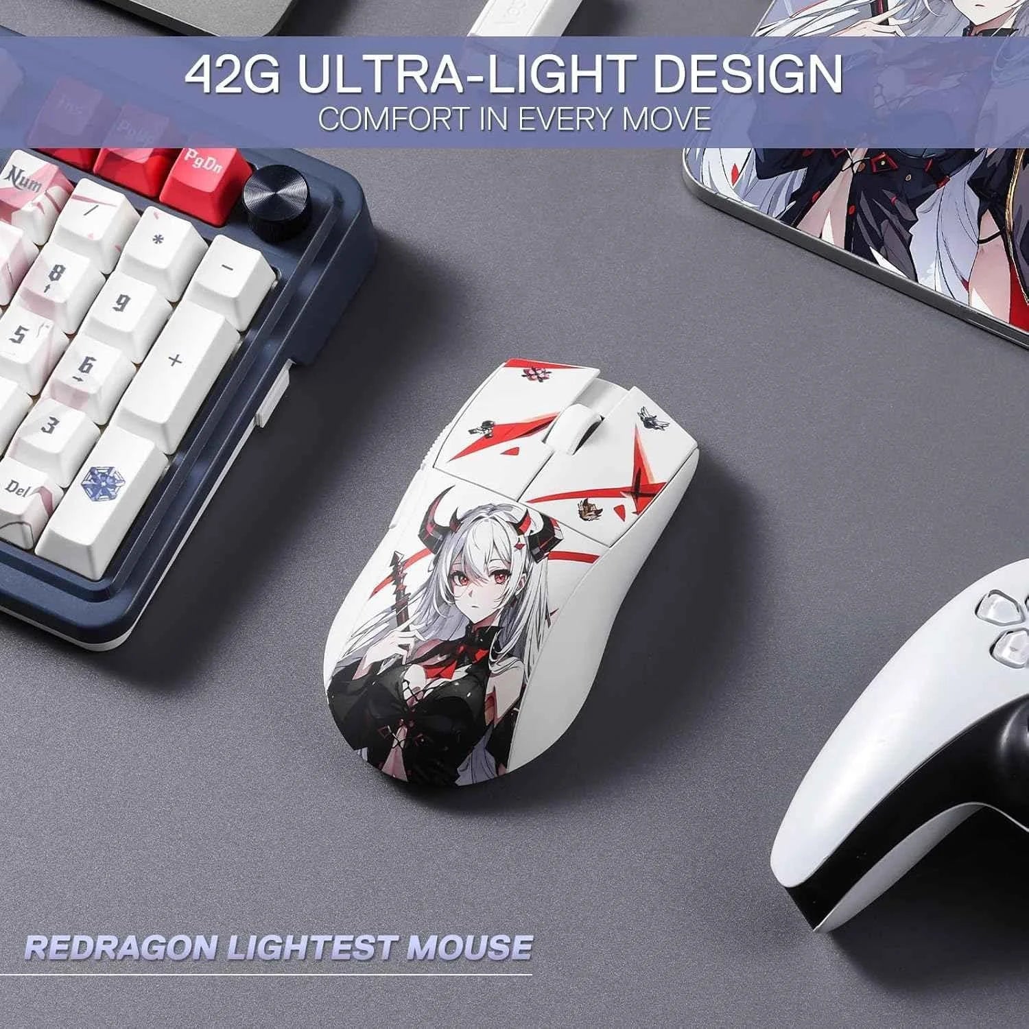 Redragon m916ak pro gaming mouse - 3-mode anime design 42g ultra-light 26k dpi - mouse