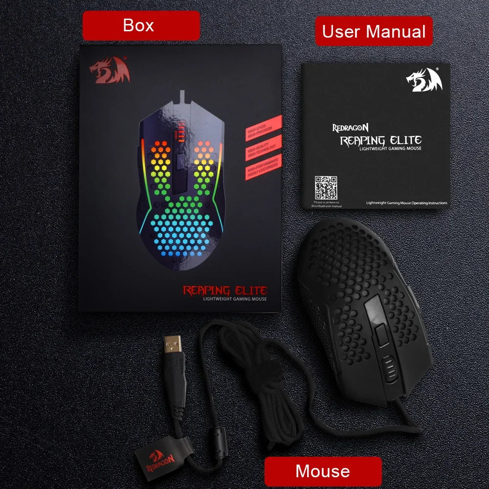 Redragon m987p-k gaming mouse - lightweight rgb design for ultimate performance - mouse