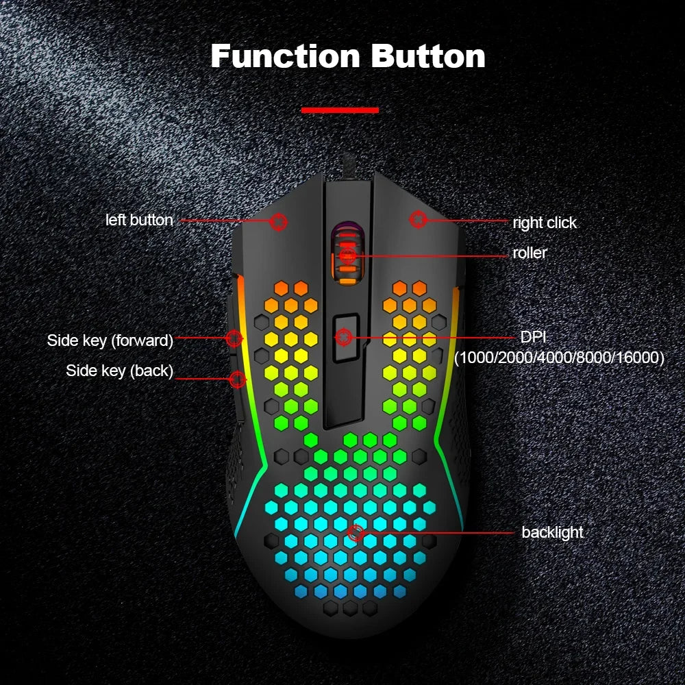 Redragon m987p-k gaming mouse - lightweight rgb design for ultimate performance - mouse