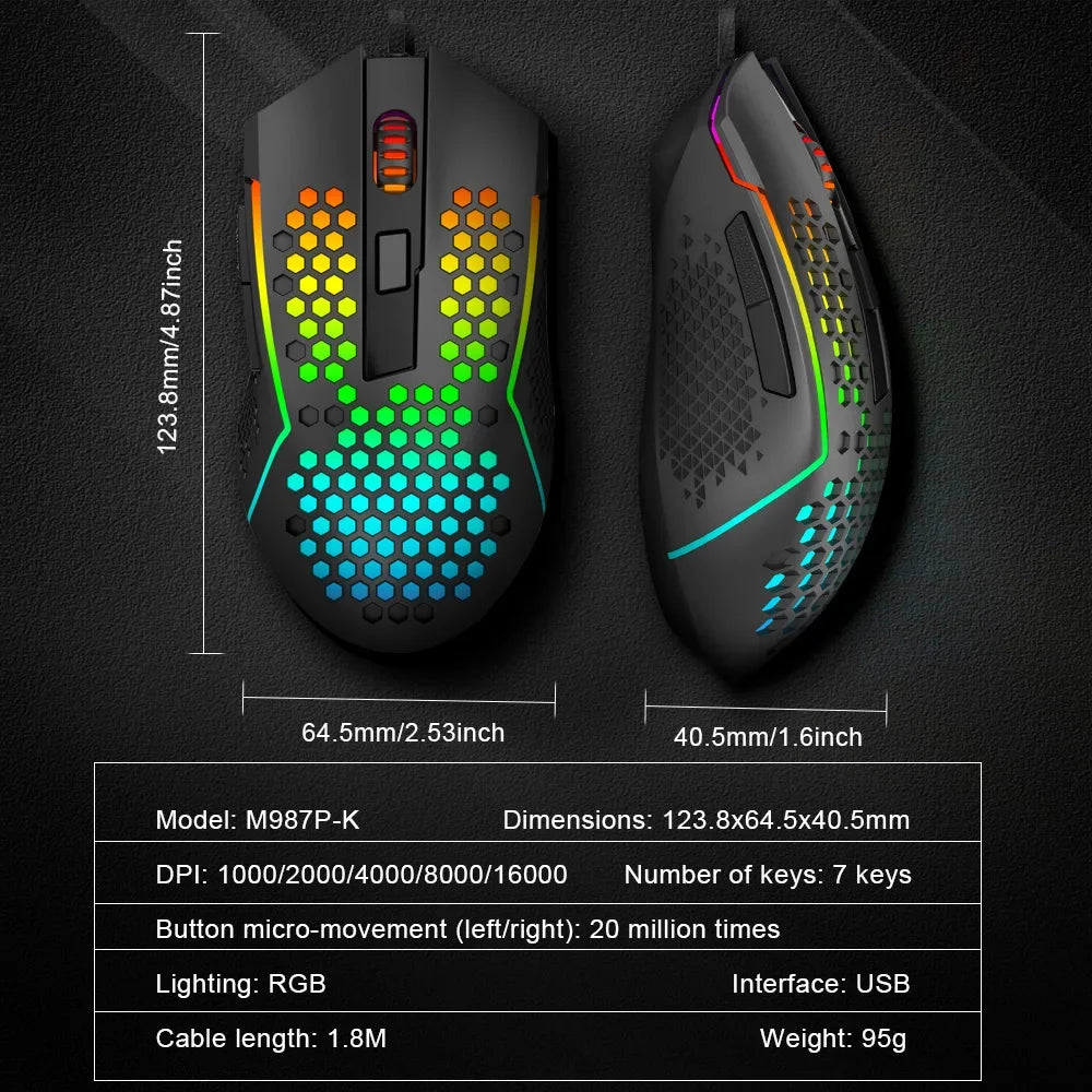 Redragon m987p-k gaming mouse - lightweight rgb design for ultimate performance - mouse