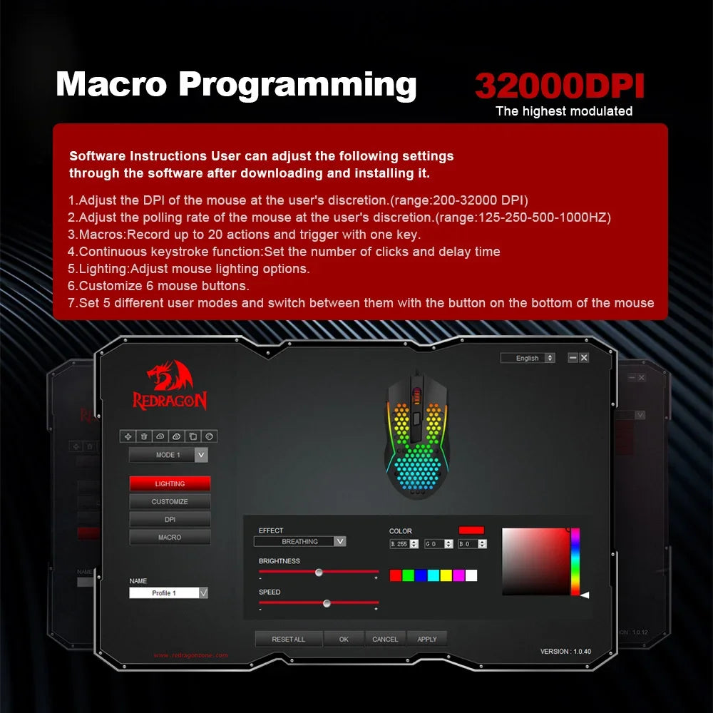 Redragon m987p-k gaming mouse - lightweight rgb design for ultimate performance - mouse