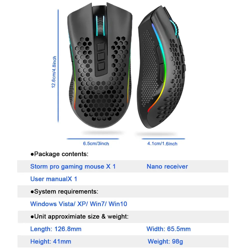 Redragon storm pro m808 gaming mouse - rgb usb 2.4g wireless gaming mouse - mouse