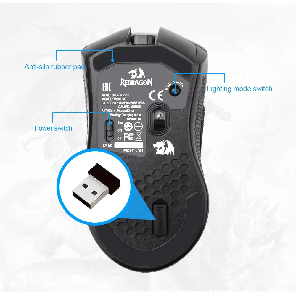 Redragon storm pro m808 gaming mouse - rgb usb 2.4g wireless gaming mouse - mouse