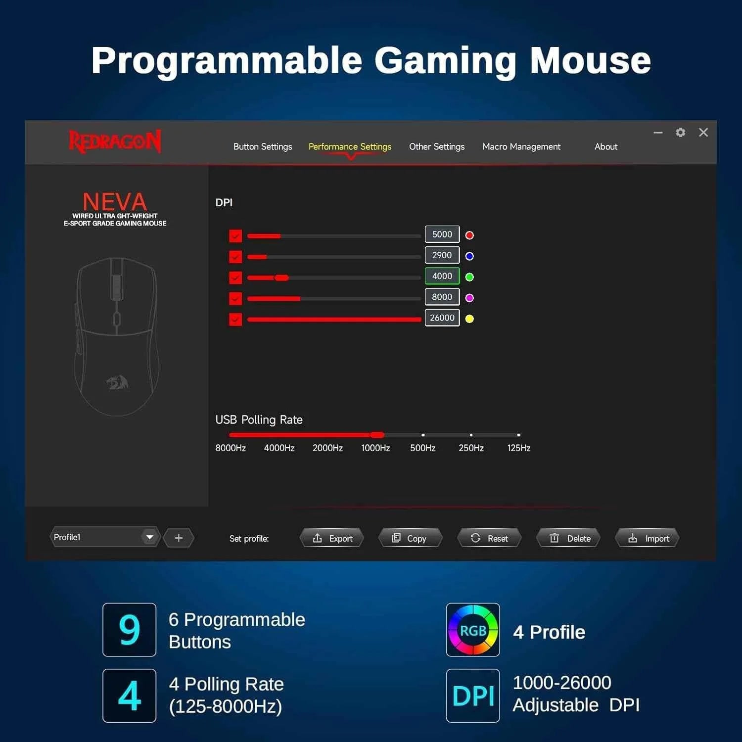 Redragon ultra-light gaming mouse - 44g 8k polling rate 26000 dpi for ultimate gaming performance - mouse