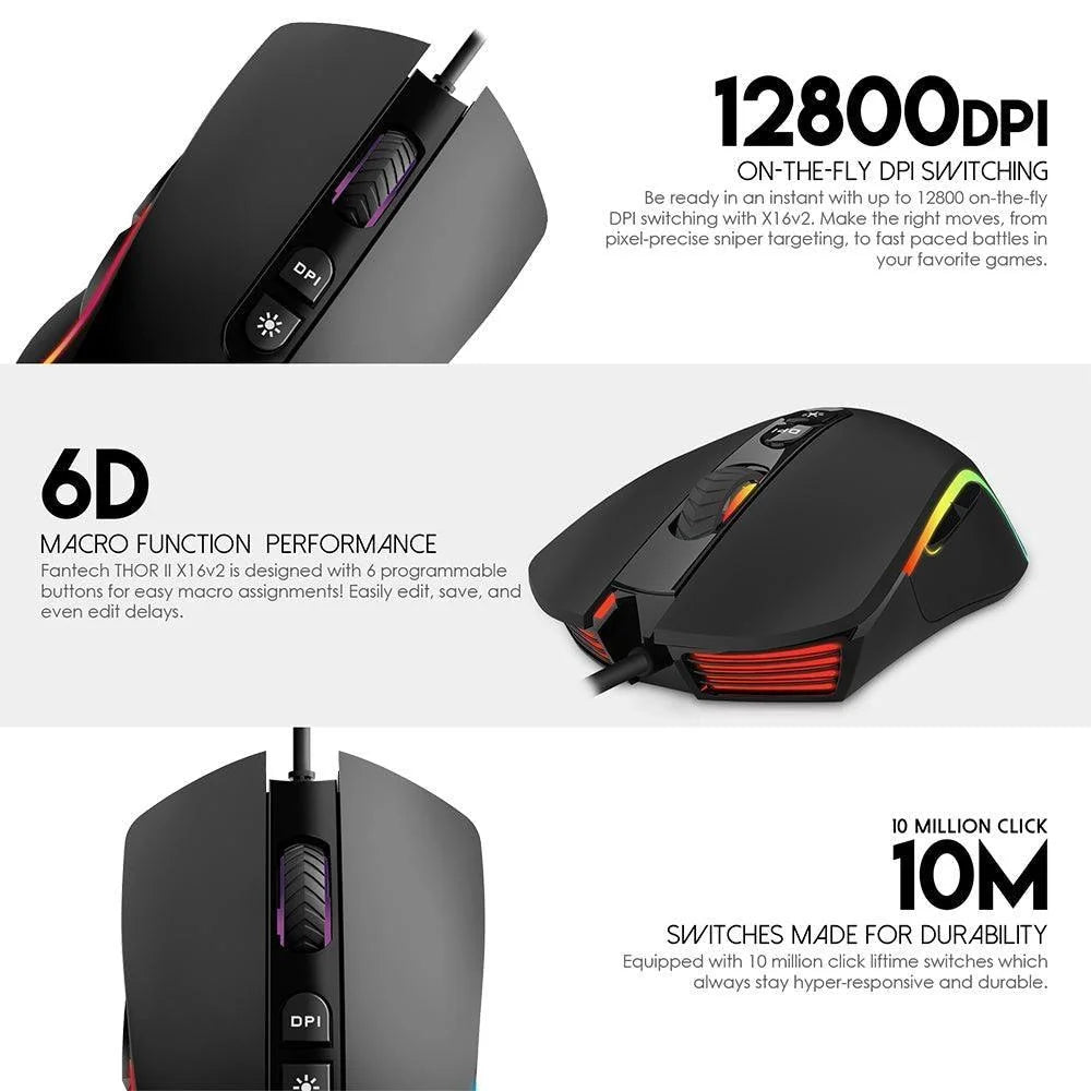 Thor ii x16 v2 macro rgb gaming mouse - mouse