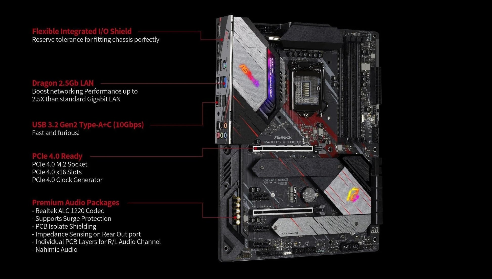 Asrock phantom gaming z490 pg velocita intel motherboard - pc hardware