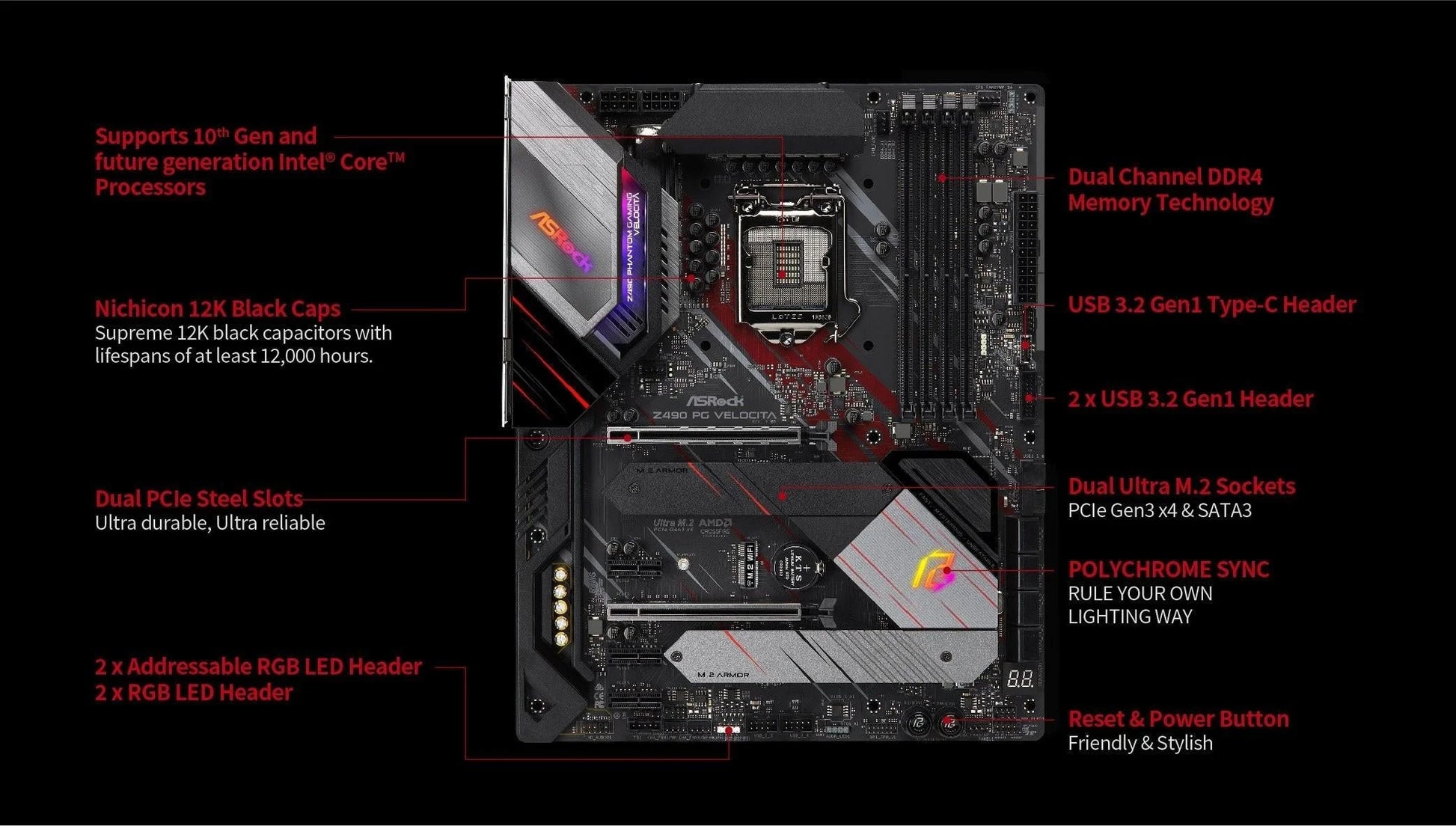 Asrock phantom gaming z490 pg velocita intel motherboard - pc hardware