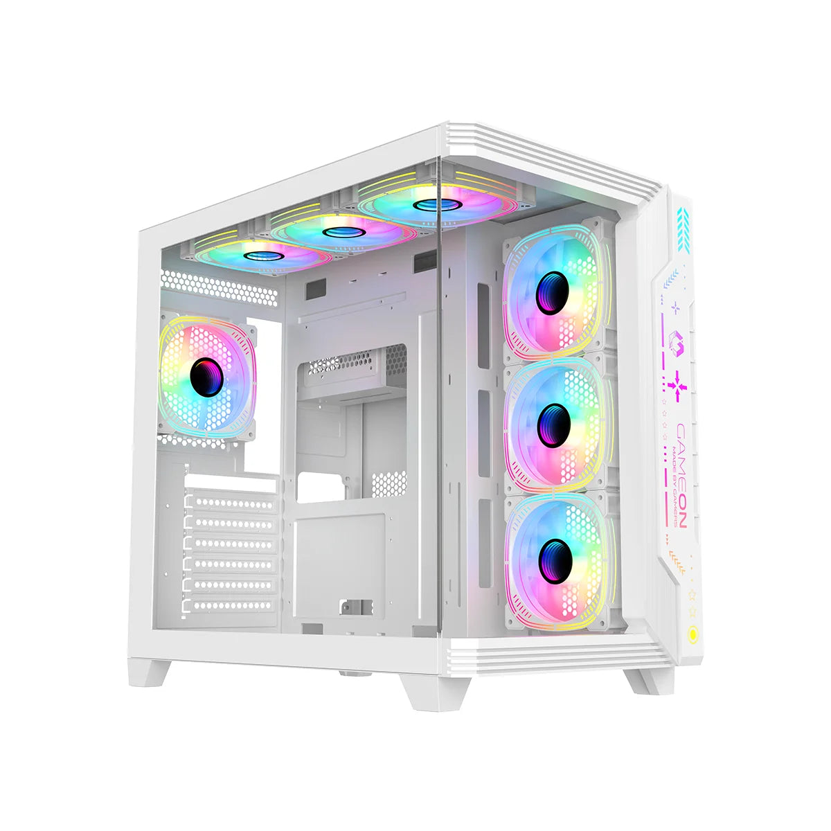 Gameon pulse artic series argb mid tower gaming case - white