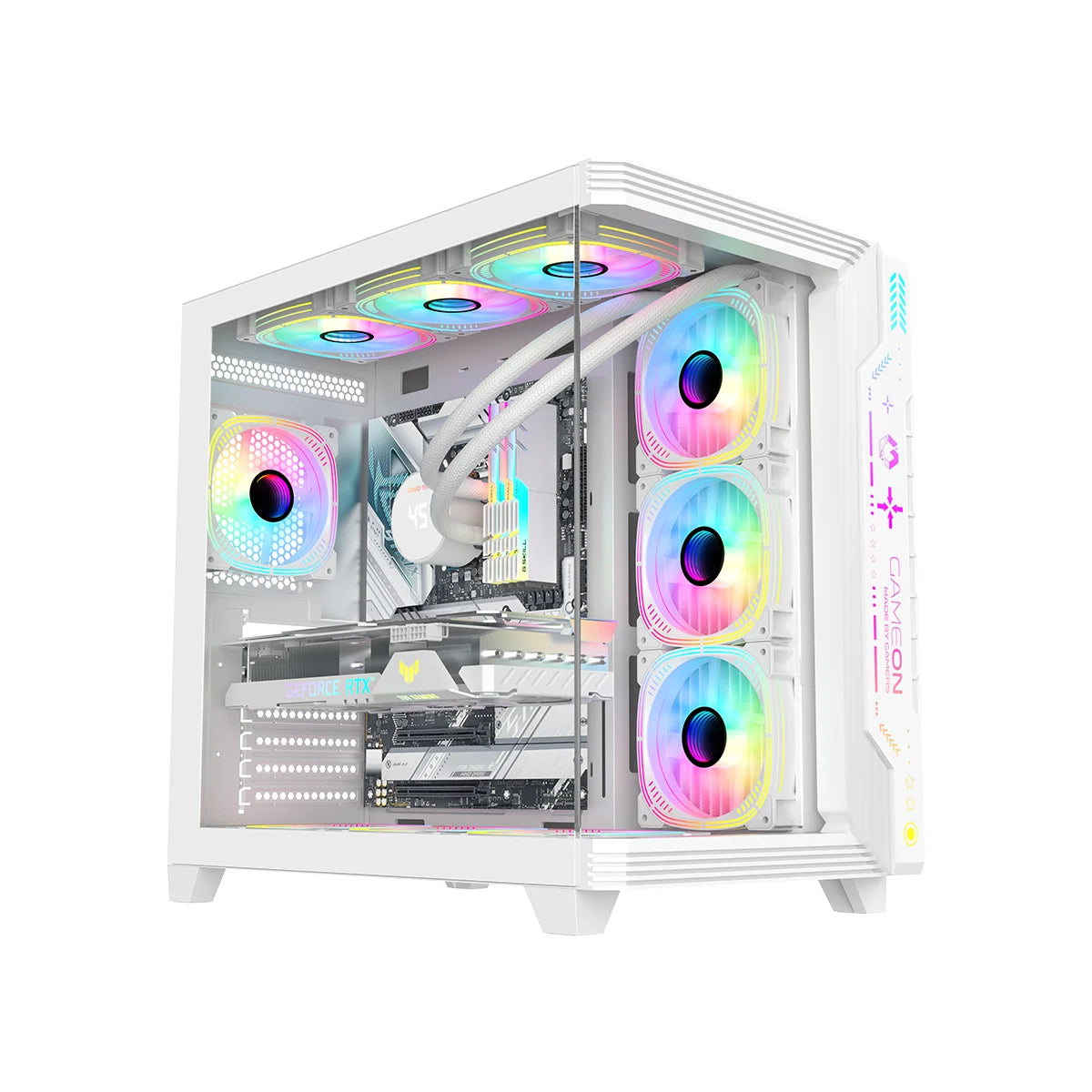Gameon pulse artic series argb mid tower gaming case - white