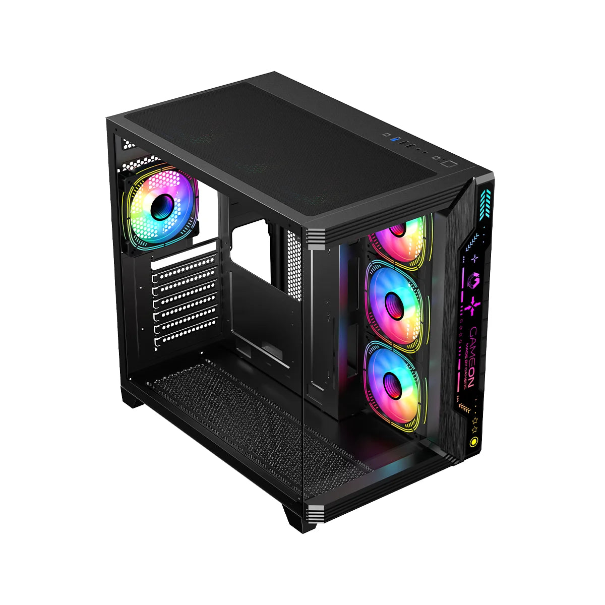 Gameon pulse midnight series argb mid tower gaming case - black