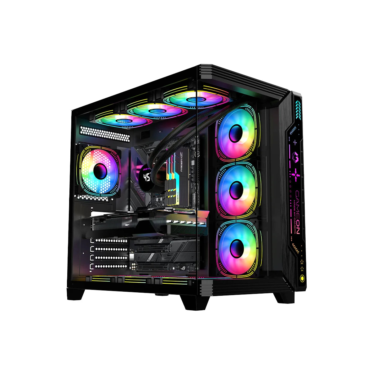 Gameon pulse midnight series argb mid tower gaming case - black