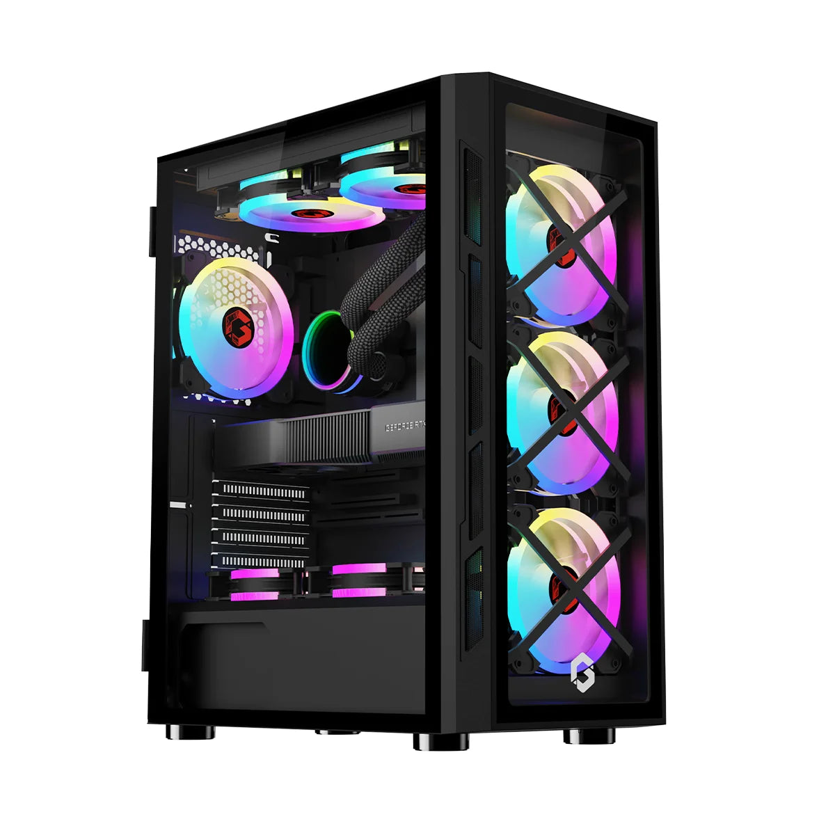 Gameon trident iii mid tower gaming case (fixed argb) 4 fans