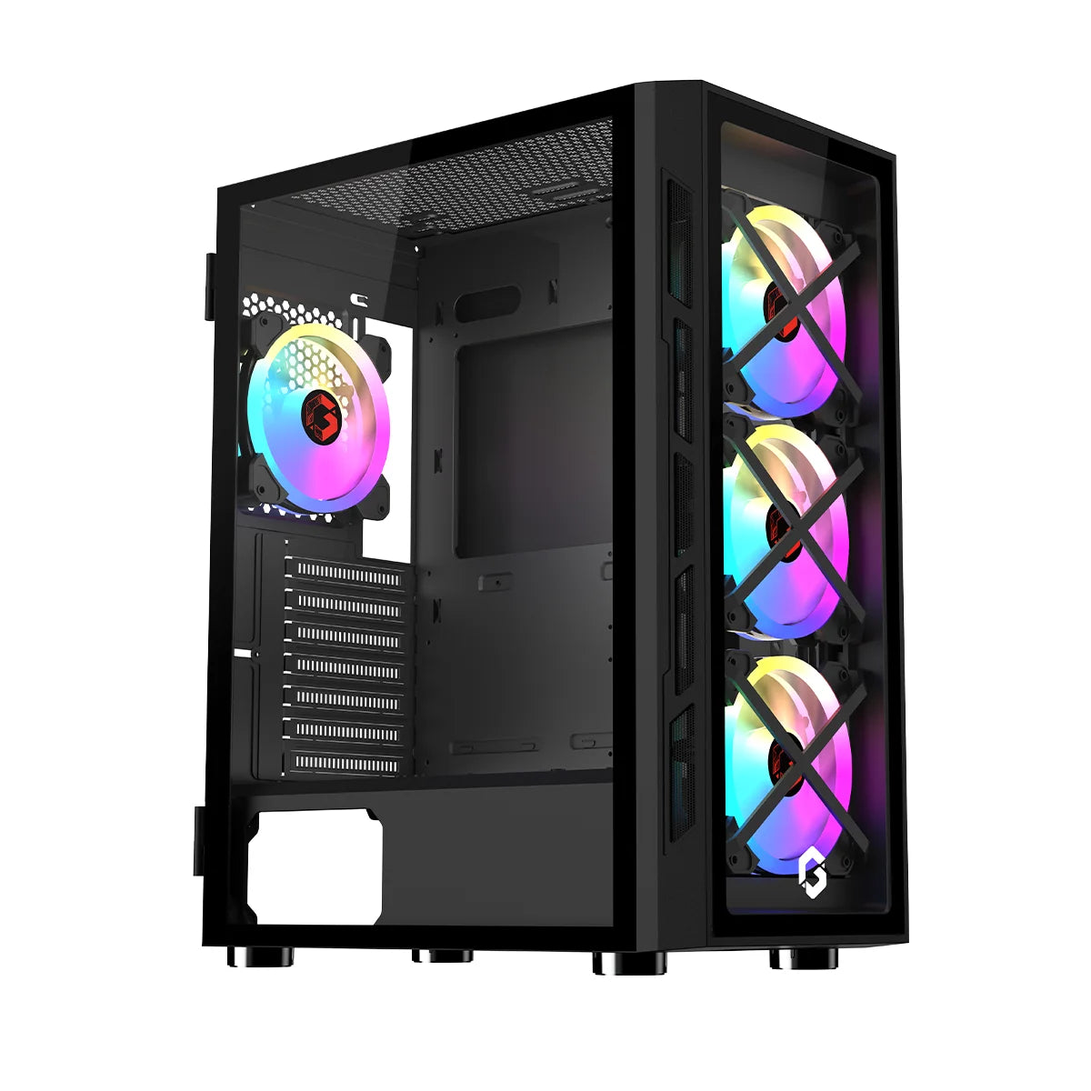 Gameon trident iii mid tower gaming case (fixed argb) 4 fans