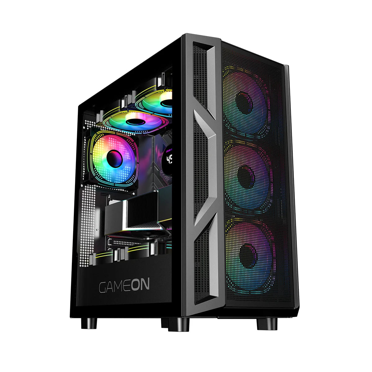 Gameon trident iv series mid tower gaming case - black