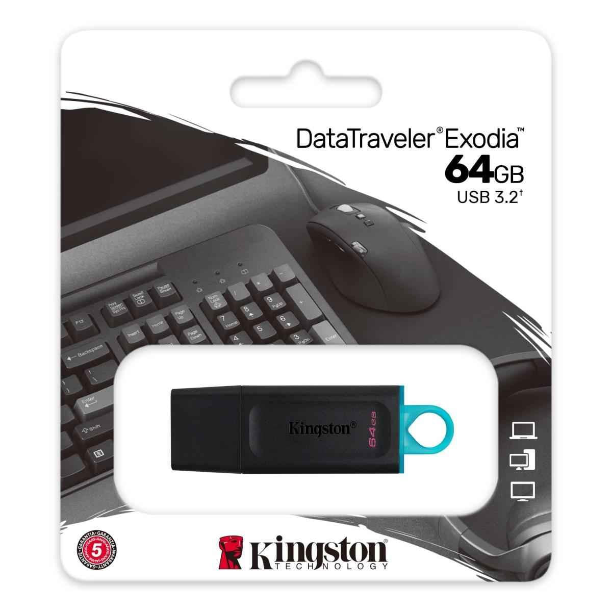 Kingston 64gb usb 3.2 flash drive - datatraveler exodia - cables & chargers | mobile essential