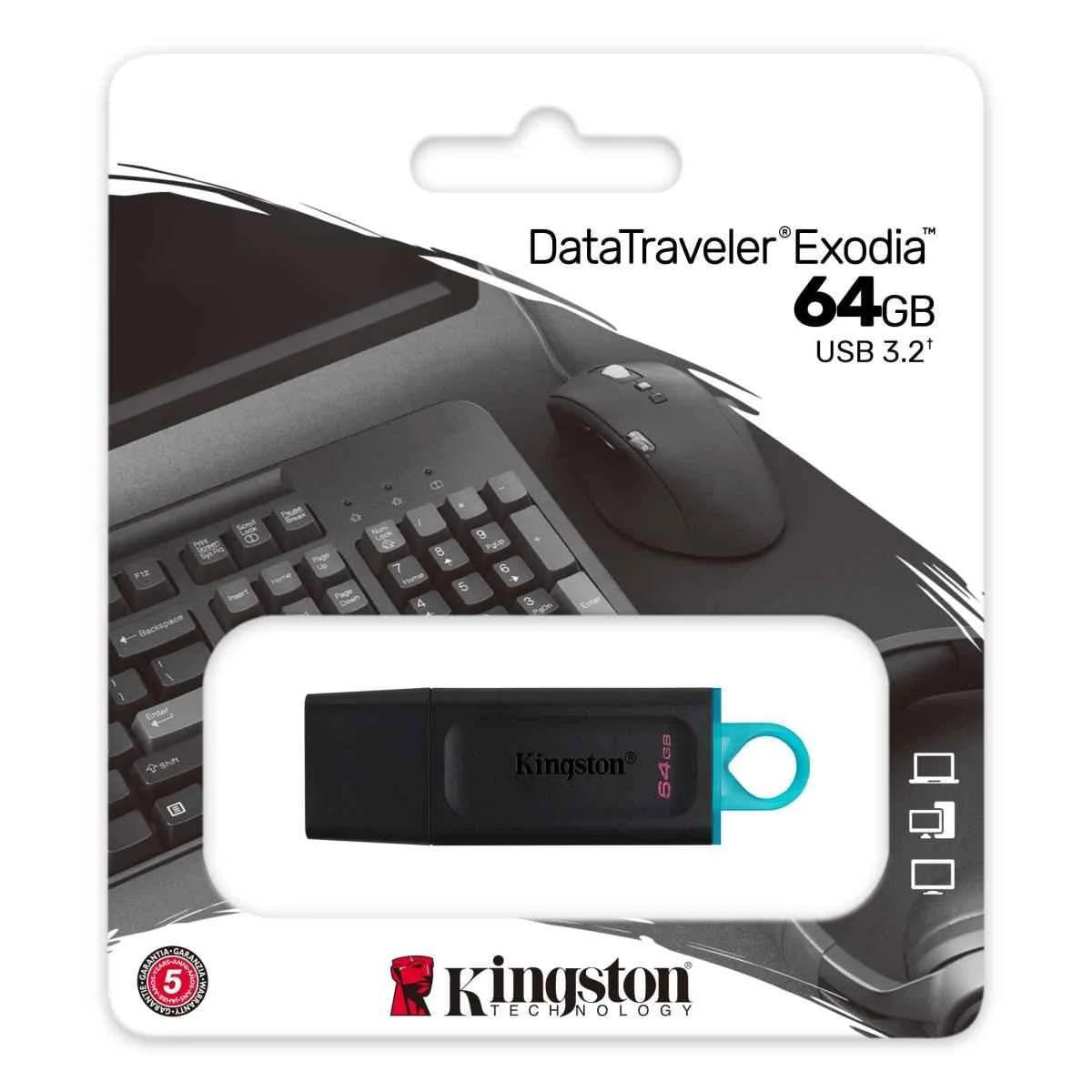 Kingston 64gb usb 3.2 flash drive - datatraveler exodia - cables & chargers | mobile essential