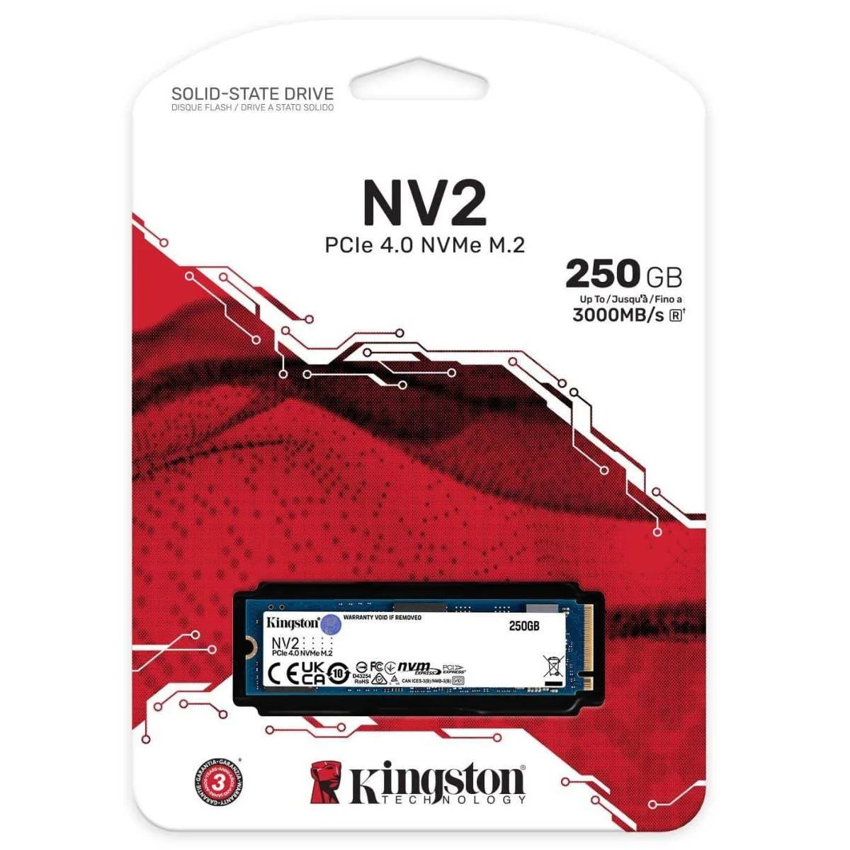 Kingston nv2 250gb m.2 2280 nvme pcie 4.0 internal ssd up to 3000 mb/s - pc hardware