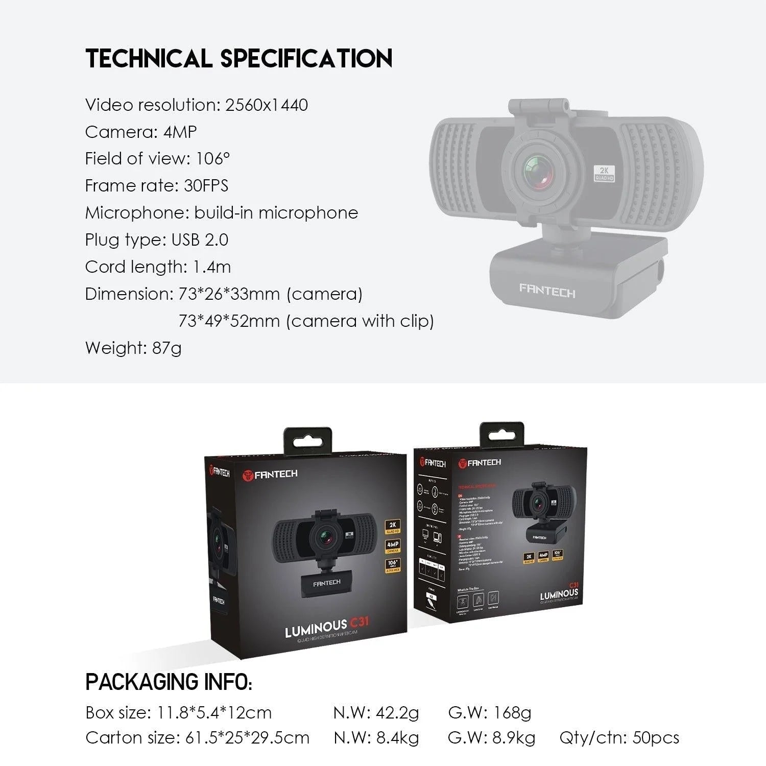 Fantech luminous c31 webcam for crystal clear 2k streaming - streaming