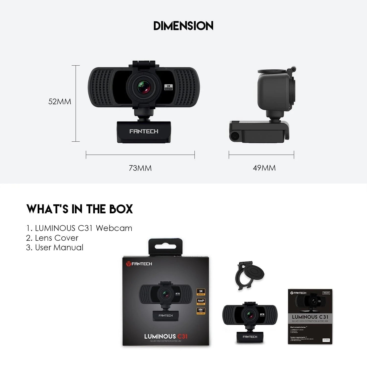 Fantech luminous c31 webcam for crystal clear 2k streaming - streaming