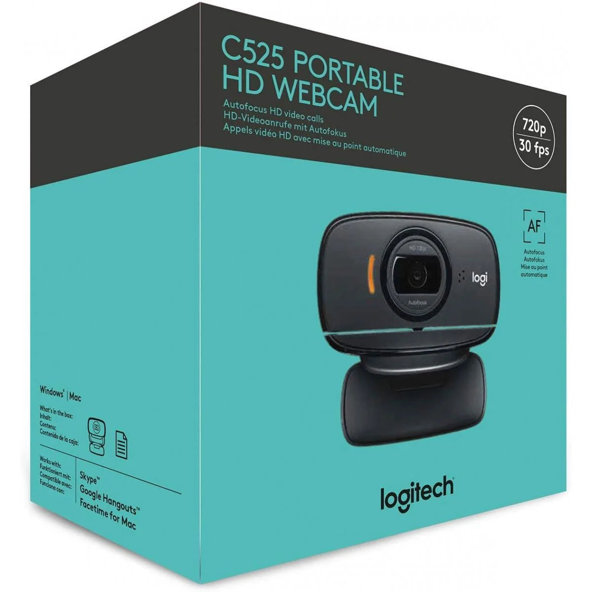 Logitech c525 portable hd 720p video calling with autofocus - black - webcam