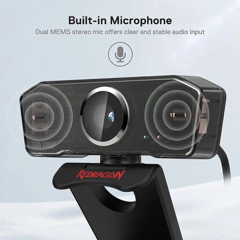 Redragon gw800 hitman 1080p webcam with built-in dual microphone - streaming