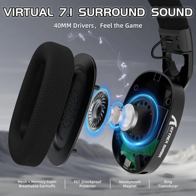 Attack shark l90 foldable rgb ultra-light tri-mode gaming headset - audio | wireless headset